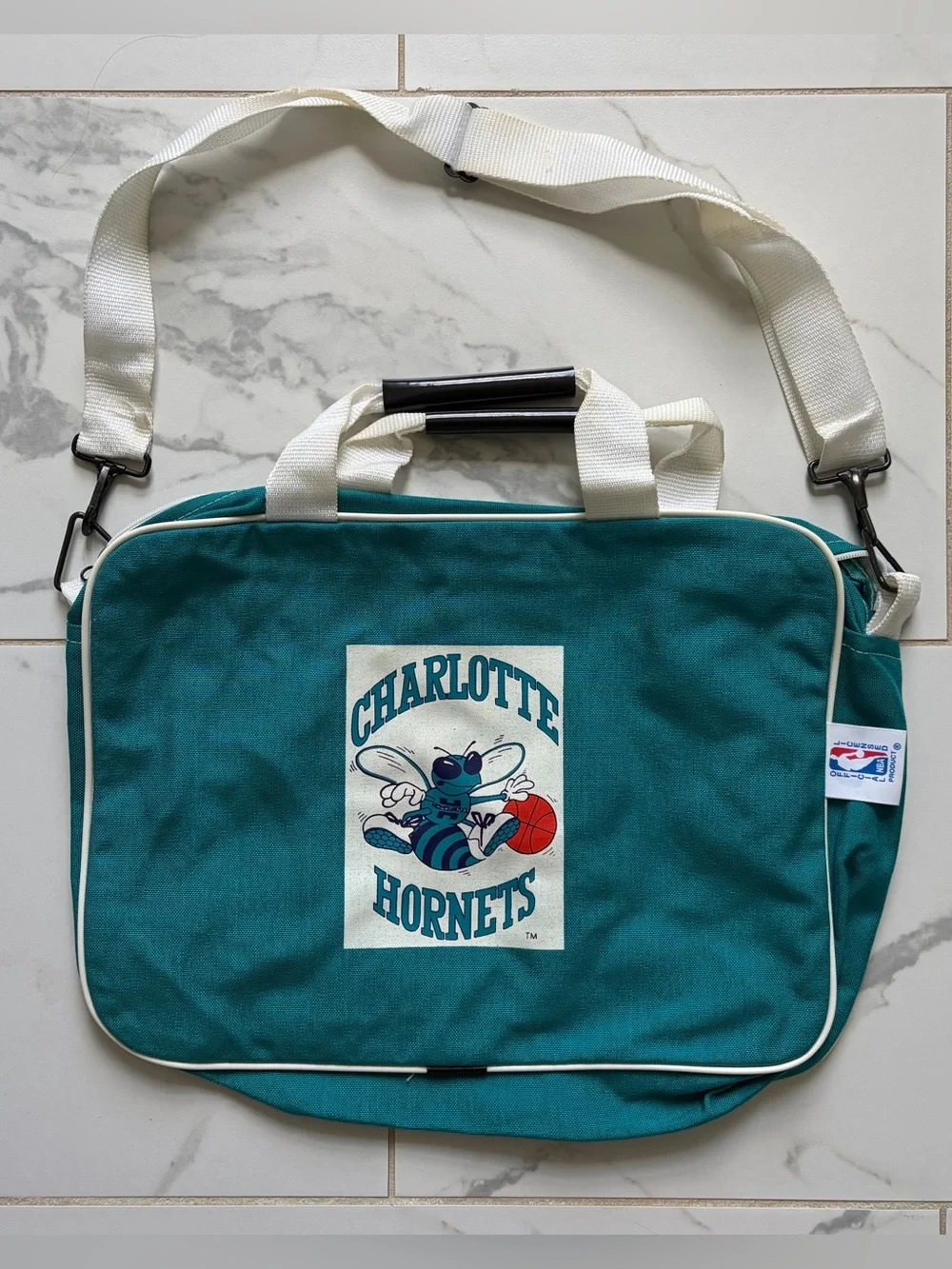 Vintage 1990s 90s Charlotte Hornets Side Bag Teal White NBA 12x16